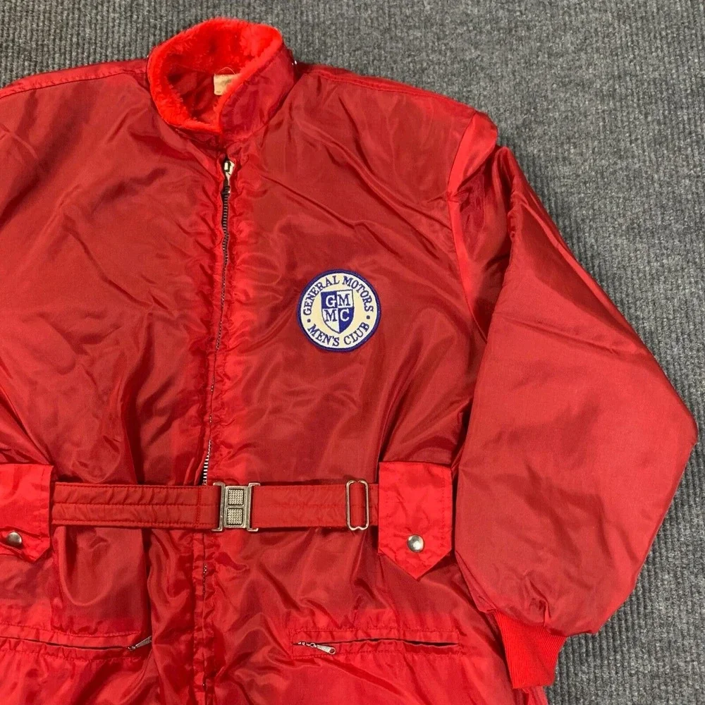VTG Great‎ Lakes Jacket Mens XL Red Belted Gernal Motors Mens Club Parka Nylon - Picture 6 of 16